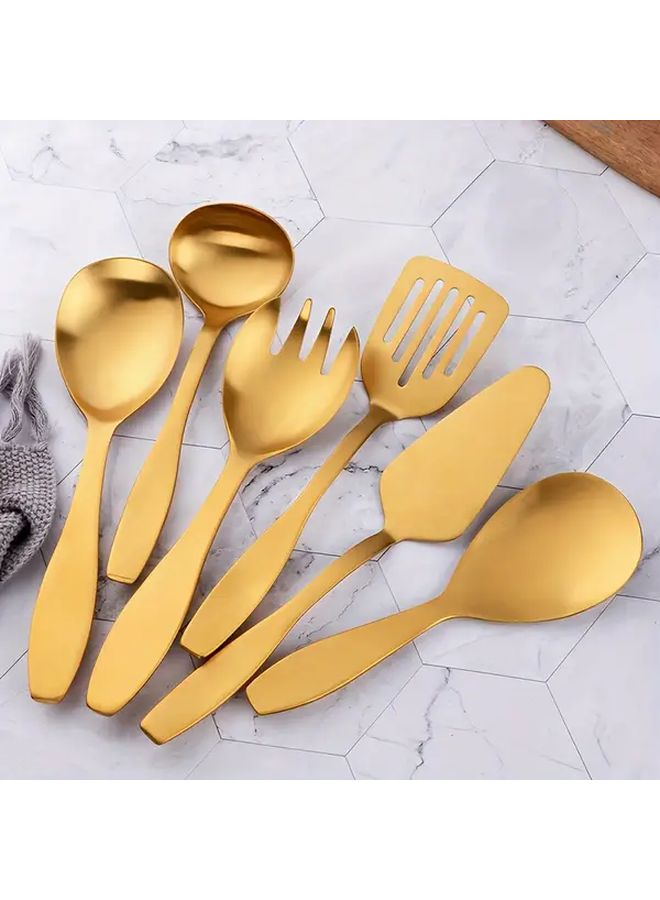 6 Piece Golden Stainless Steel Cooking Utensil Set Mirror Polish Finish - Image 1